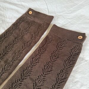 Brown Knit Leg Warmers with Button Detail